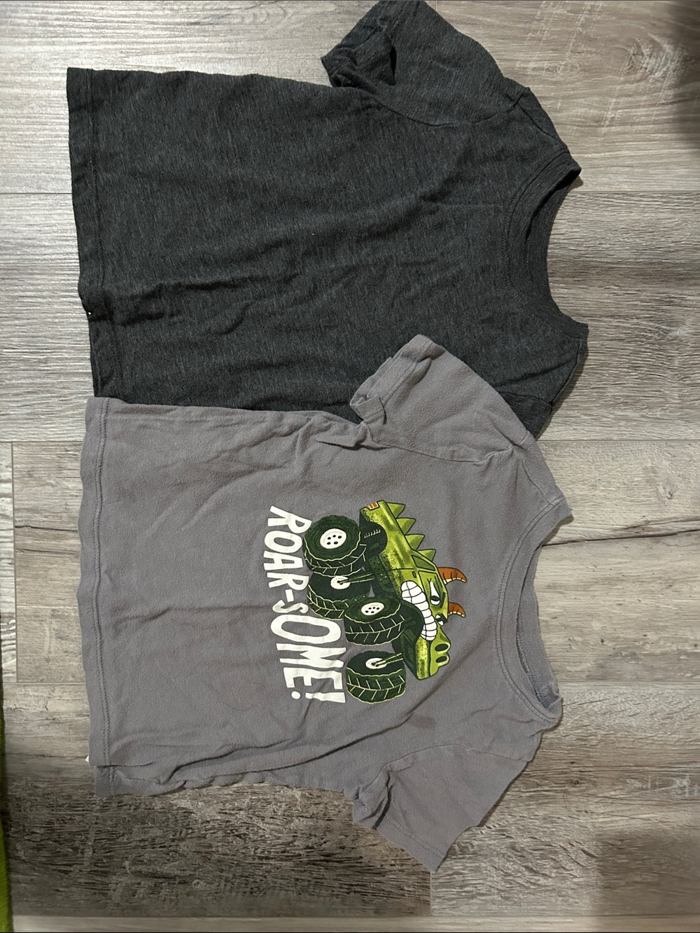 Toddler Short Sleeve Graphic Tees - Dark Grey and Grey Roarsome Dinosaur